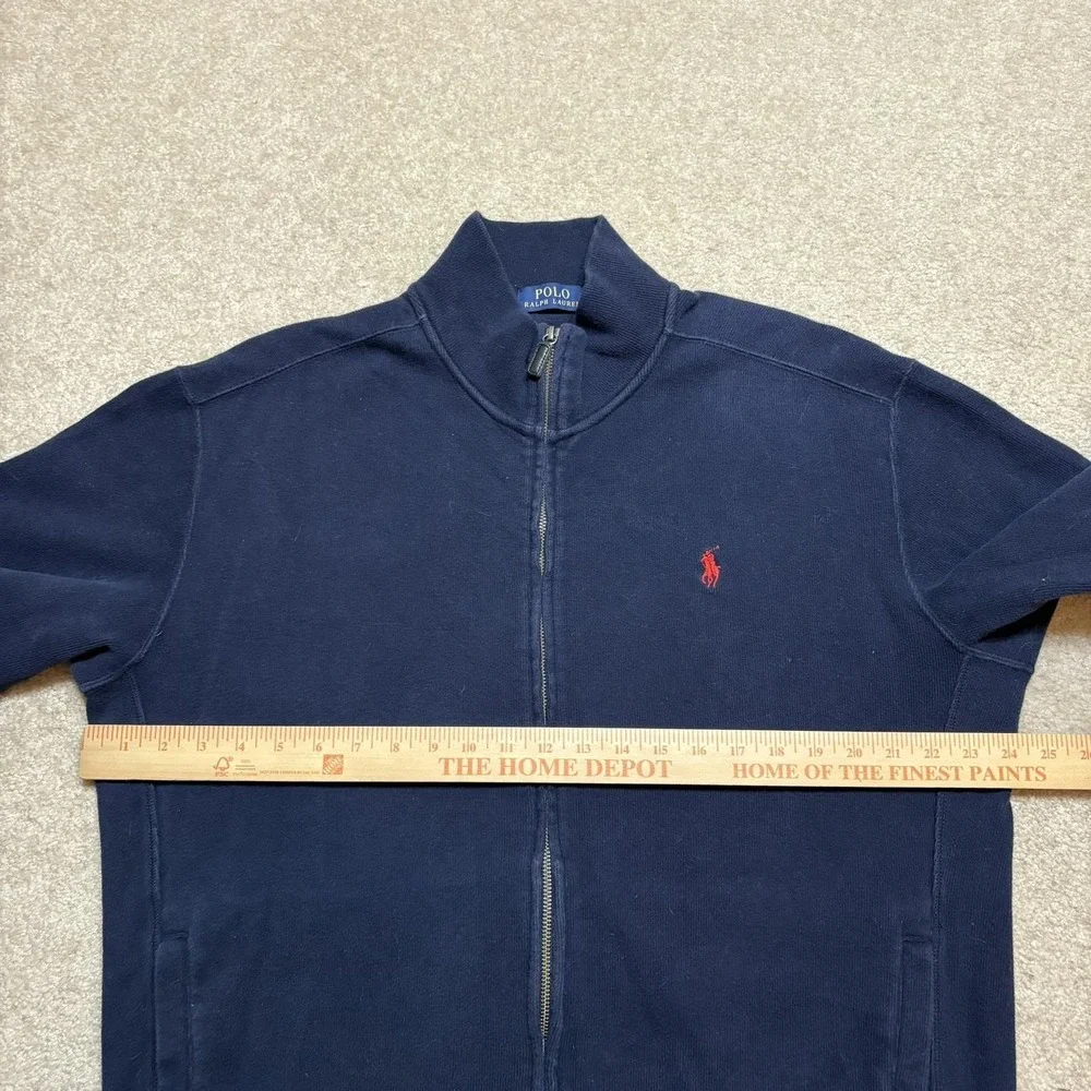 Polo Ralph Lauren Sweatshirt Mens Large Navy Full Zip Mock Neck Pony Logo Fleece